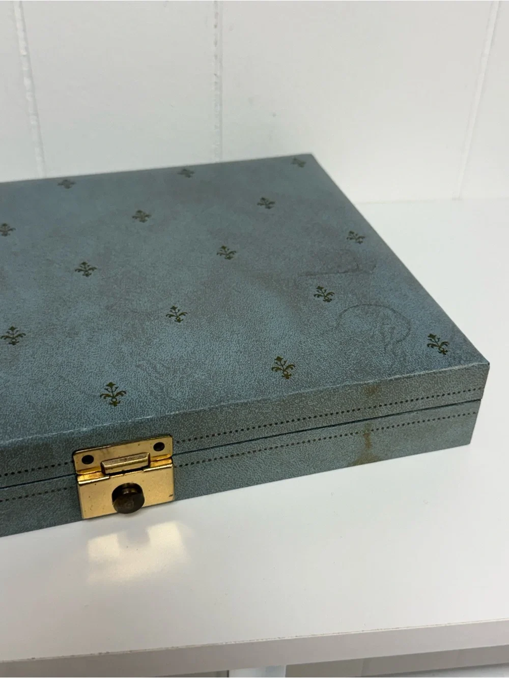 Vintage Blue Mid-Century Jewelry Box Jewelry Case Velvet Lining MCM